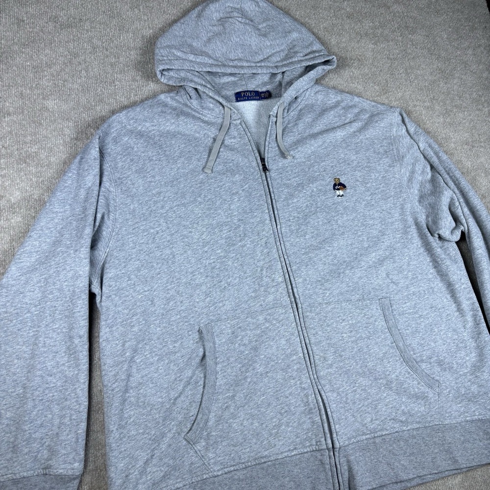 Polo Ralph Lauren Bear Hoodie Zip Up Gray 2XB 2X Big USA Basketball Men's